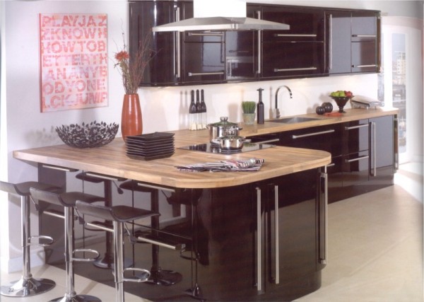The Neptune Black Gloss kitchen design is available from Gee's Kitchens, Wardrobes & Flooring of Kildare.